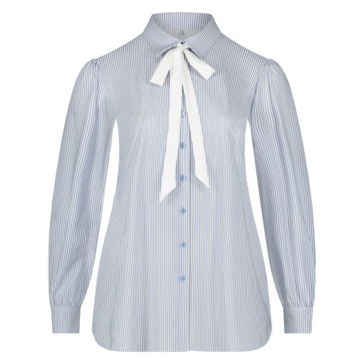 Plusbasics kortere blauw wit gestreepte travelstof blouse 