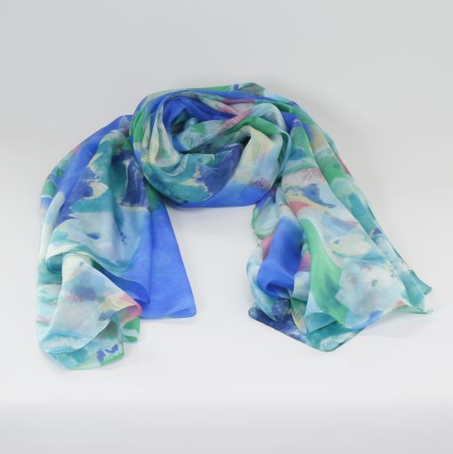 Blauw groene rechthoekige zijden shawl
