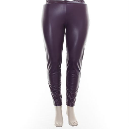 Mat legging leatherlook plum paars