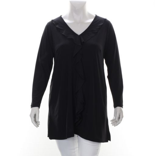 Colletta zwart A-lijn shirt met roezel en V-hals