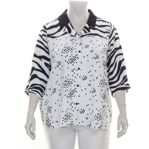 Aprico blouse zwart wit stippen en zebra print