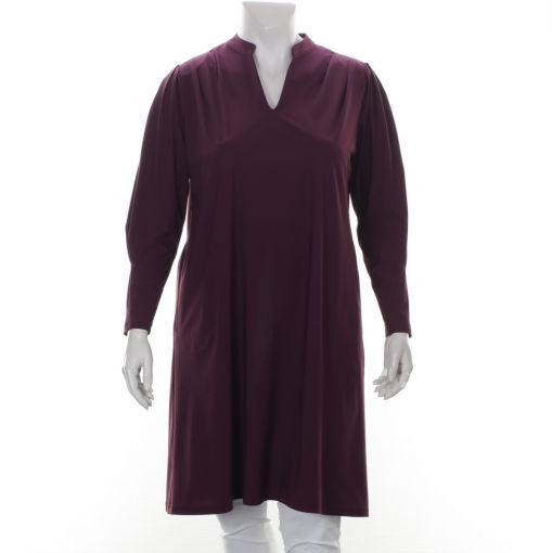 Only-M auberginekleurige jurk met geplooide mouwinzet en steekzakken