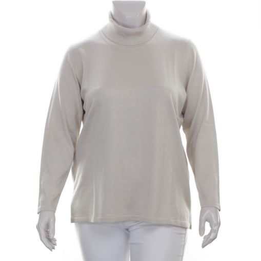 Netwalk beige fijn gebreide pullover met col