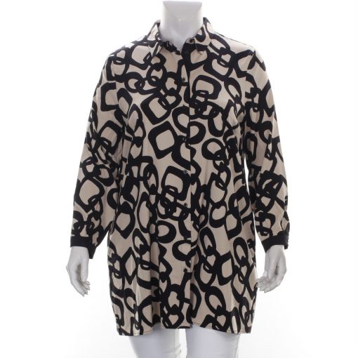 See You lange zandkleurige blouse met zwarte print