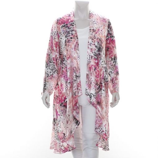 Godske lange luxe openvallende roze off white  blazer vest met zijde