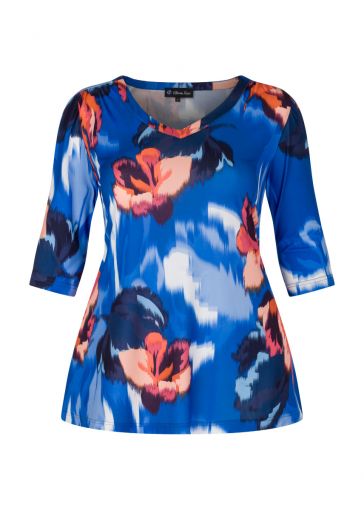 Chris Size shirt V-hals kobalt bloemenprint