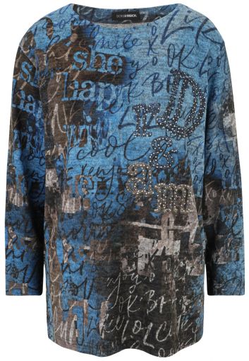 Doris Streich grijs blauw wat warmer shirt met strass