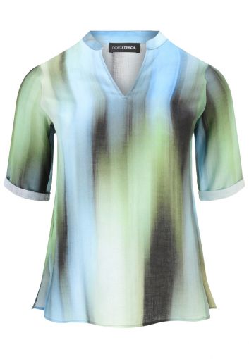 Doris Streich linnen blouse lichtblauw met groentinten