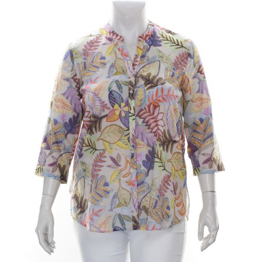 Erfo katoenen blouse met kleurrijke bladprint