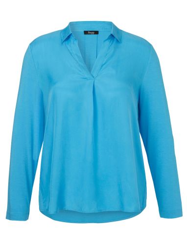 Frapp viscose shirt aqua blauw met tricot mouw