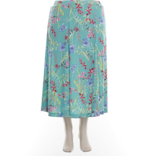 Chrissize wijd uitlopende groene rok met bloemenprint