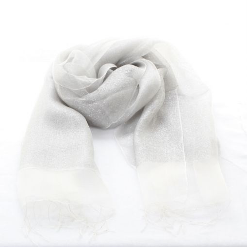 Luxe grijze shawl met subtiele glitter en franje dubbel