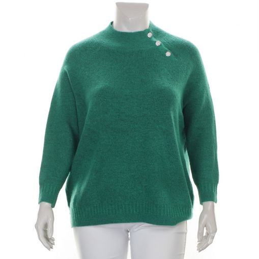 Eiszeit groene pullover hoge boord met glitterknopen