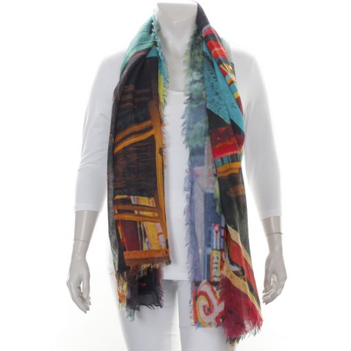 Grote 100% wollen shawl met kleurrijke print