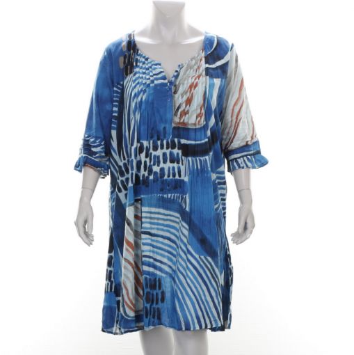 Orientique katoenen A-lijn jurk in blauwtinten