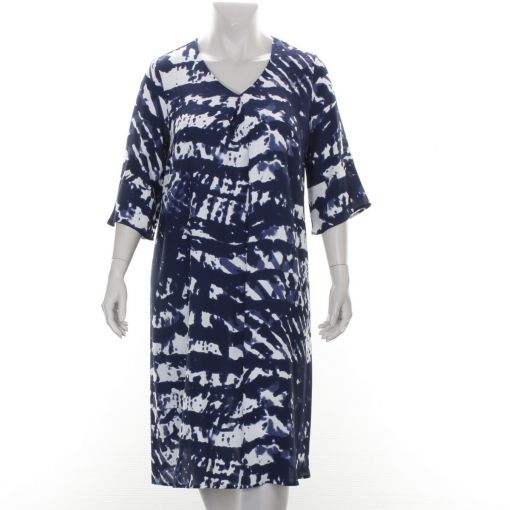 Doris Streich lange viscose jurk blauw wit