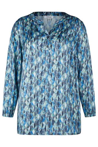 KJ Brand viscose printblouse jeansblauw grijs ecru