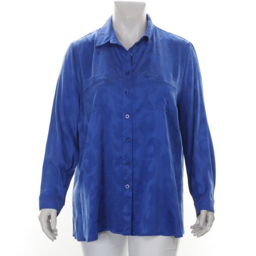 KJ Brand cupro kobaltblauwe blouse met cirkel reliëf