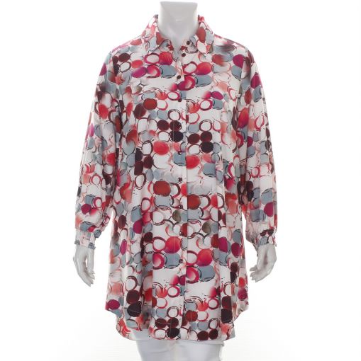 Studio lange viscose blouse met rondjes in grijs rood