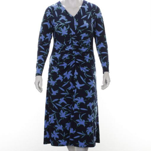 Tia luxe gevoerde jurk geplooid met blauwe print 
