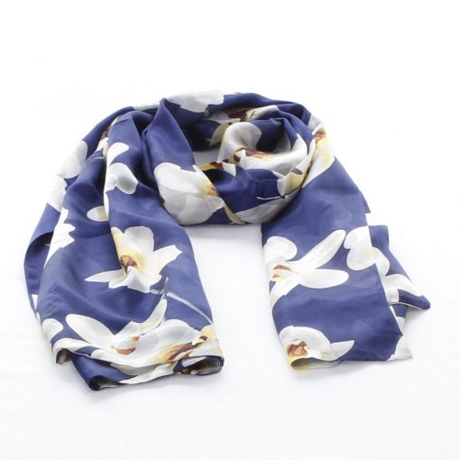 Blauwe gebloemde zijden shawl