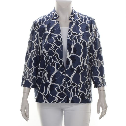 Select luxe blazer blauw kant met wit motief