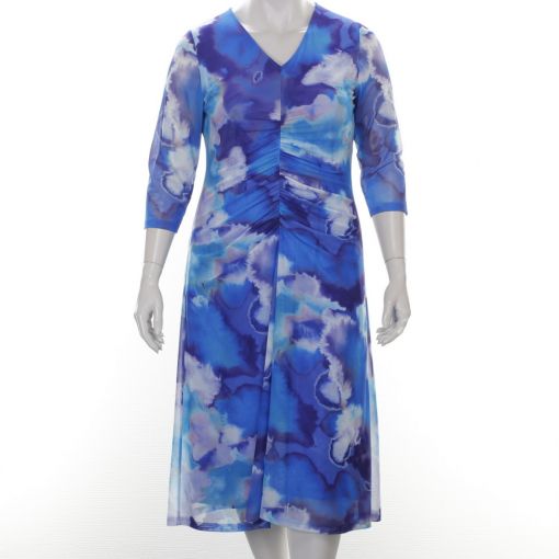 Tia blauw paarse geheel gevoerde jurk mesh stof