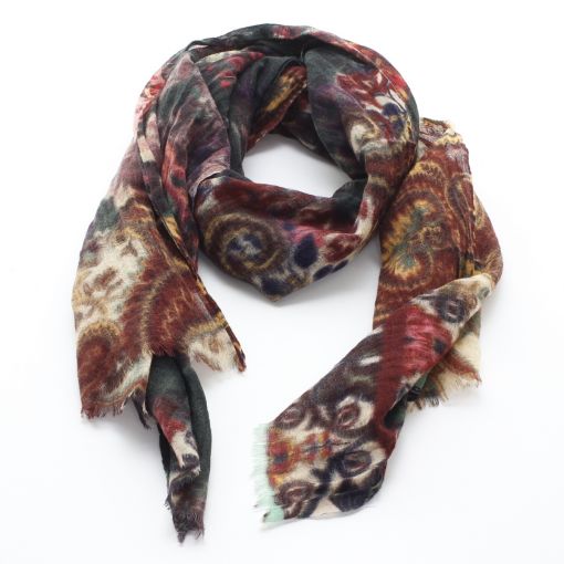Dunne wollen shawl met een print in warme tinten