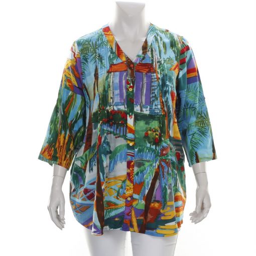 Orientique kleurrijke viscose blouse met steekzakken