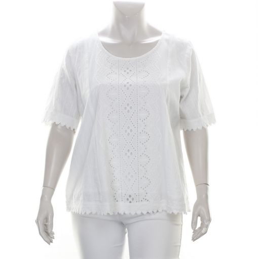 Orientique witte katoenen broderie blouse met korte mouw