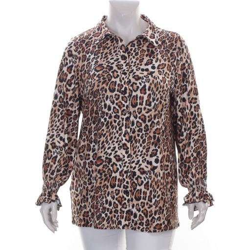 Only-M viscose panterprint blouse met kraag 