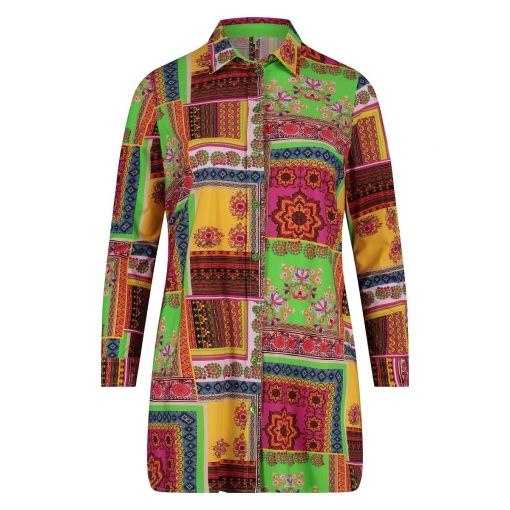 Plusbasics kleurrijke patchwork blouse travelstof