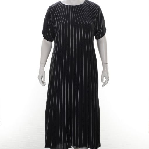 Mat luxe plisse jurk zwart wit gestreept