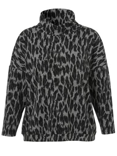 Via Appia Due  grijs fantasie panterprint pullover met col