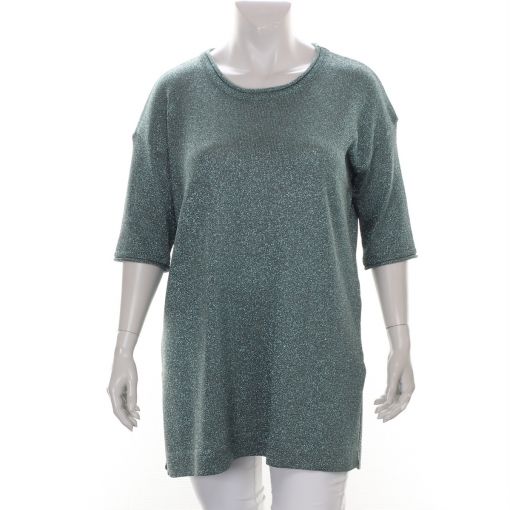 Mat gebreide pullover groen glitter