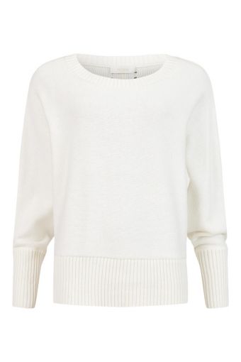 Noen fijn gebreide pullover off white met ajourstrook