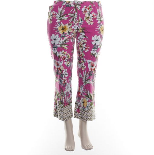 Robell roze broek met flair pijp en bloemenprint model Joella 09