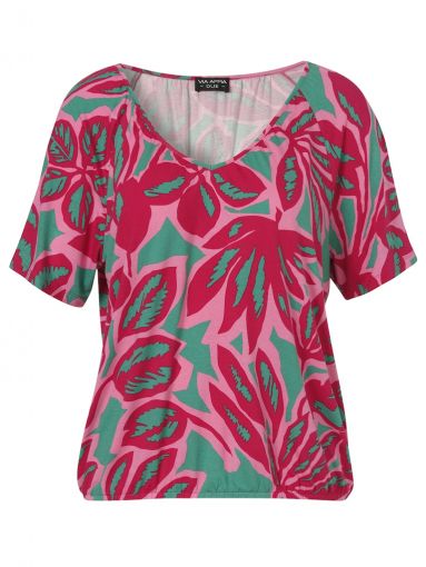 Via Appia Due shirt bladprint groen roze