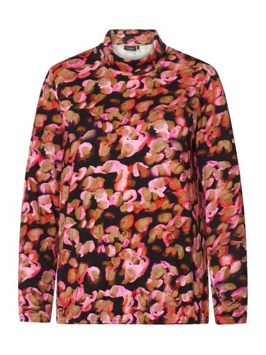 Signature zwart shirt met col roze groene print