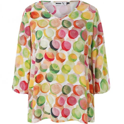 Studio viscose print shirt met cirkels groen oranje roze