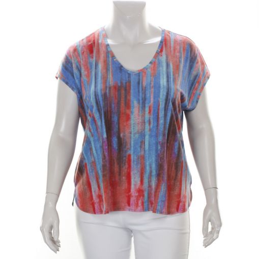 Samoon bont shirt met lichte v-hals overlopende kleuren