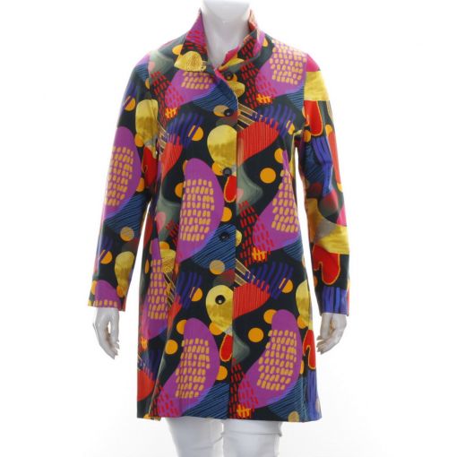 Aïno lange kleurrijke katoenen jas met een grafische print