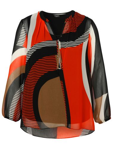 Via Appia Due voile printblouse oranje zwart ecru