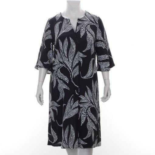 Doris Streich zwart witte viscose jurk met V-hals