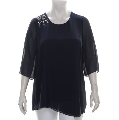 Godske luxe blauwe voile dubbellaagse blouse met overslag