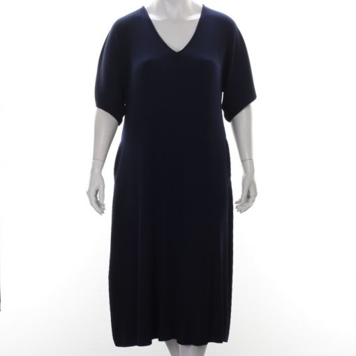 Yoek  blauwe lange plisse jurk A-lijn