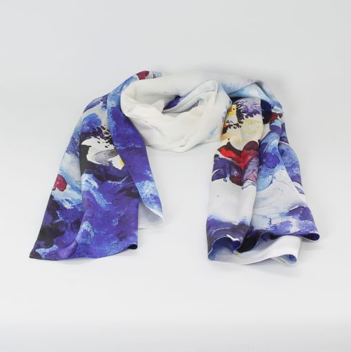 Roomwitte zijden shawl met aquarel bloemenprint