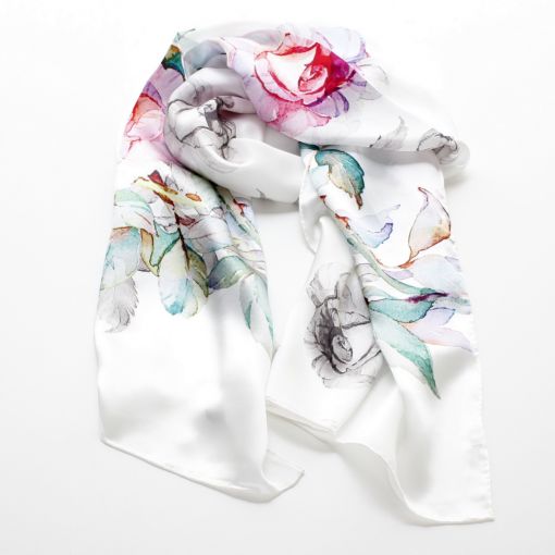 witte zijden shawl met rozenprint