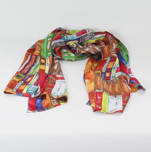 Bont gekleurde zijden shawl met print