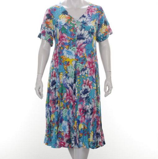 Orientique rayon jurk aqua met bloemenprint
